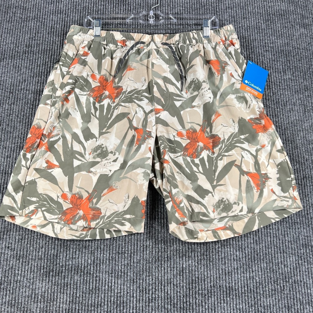 Columbia Summer Dry Shorts Mens Large Green‎ Floral Lined Swim Beach Ocean New